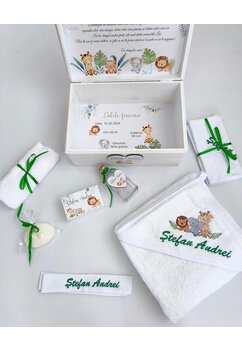 Trusou botez, cutie de amintiri personalizata, safari-leu