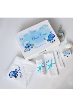 Trusou botez, cutie de amintiri personalizata, strumf