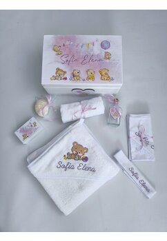 Trusou botez, cutie de amintiri personalizata, ursulet cu minge