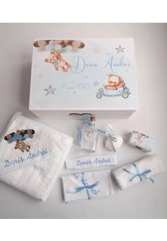 Trusou botez, cutie de amintiri personalizata, ursulet cu multe baloane