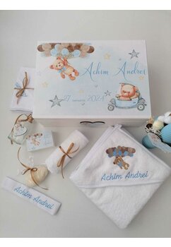 Trusou botez, cutie de amintiri personalizata, ursulet cu multe baloane