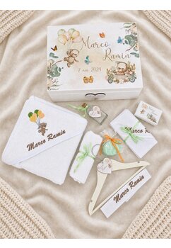 Trusou botez, cutie de amintiri personalizata, ursuleti jucausi