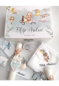 Trusou botez, cutie de amintiri personalizata, ursuletul aviator