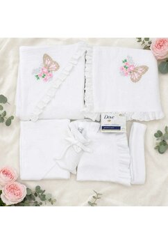 Trusou botez muselina, 8 piese, Butterfly, alb