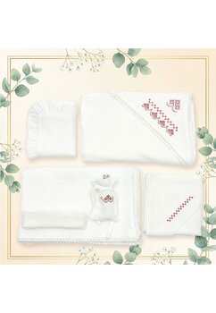 Trusou botez muselina, 8 piese, Elena, cu model traditional