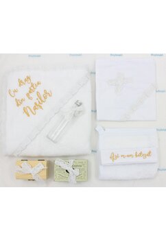 Trusou, Cu drag din partea nasilor, 7 piese, cu dantela, bumbac, alb cu crem