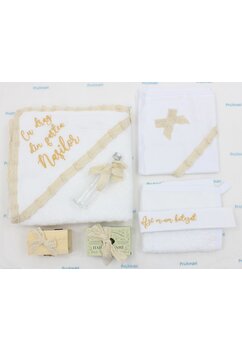 Trusou, Cu drag din partea nasilor, 7 piese, cu dantela crem, bumbac, alb