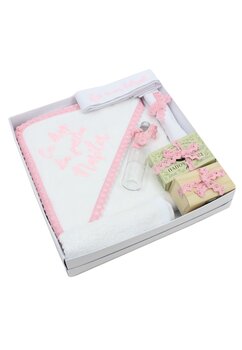 Trusou, Cu drag din partea nasilor, 7 piese, cu dantela roz, bumbac, alb