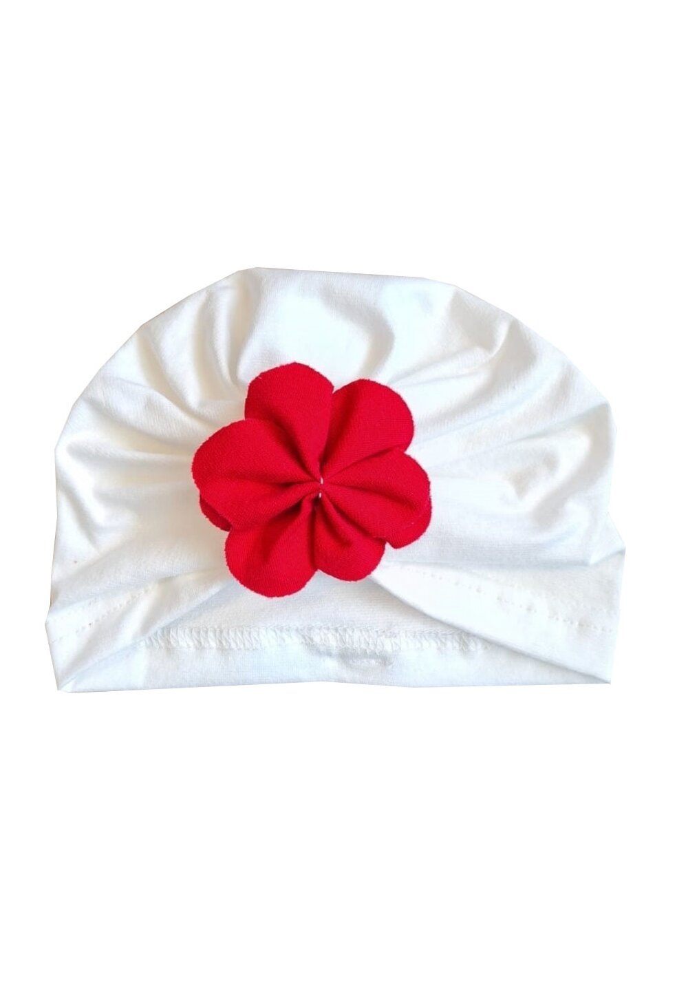 Turban Alina, alb cu fundita rosie