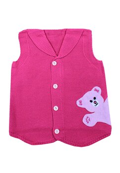 Vesta tricotata, acril, Ioana, roz cu ursulet