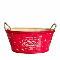 Tavita ovala din lemn Merry Christmas rosu cu manere
