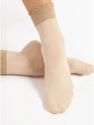 Fiore Spina 40 den Mikrofasersocken mit geometrischem Muster und Band mit Metallfaden