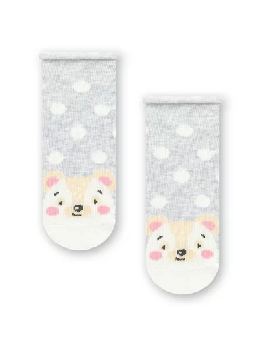 Graue Babysocken mit Teddybären und umgeschlagener Kante Steven S138-358