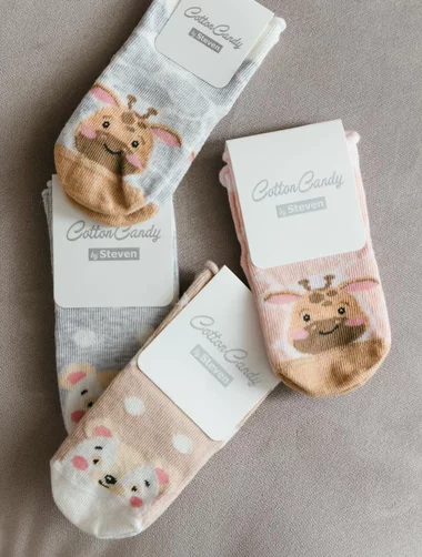Graue Babysocken mit Teddybären und umgeschlagener Kante Steven S138-358