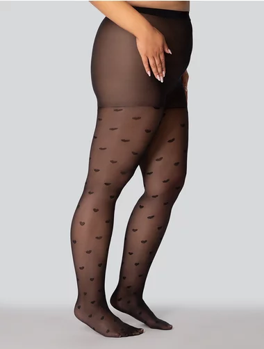 Mona Queen of Hearts schwarze Strümpfe mit Herzen große Größen 30 den