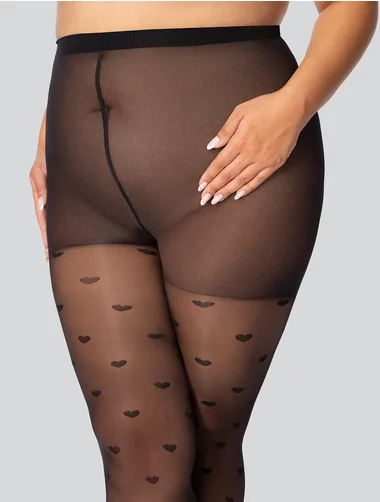 Mona Queen of Hearts schwarze Strümpfe mit Herzen große Größen 30 den