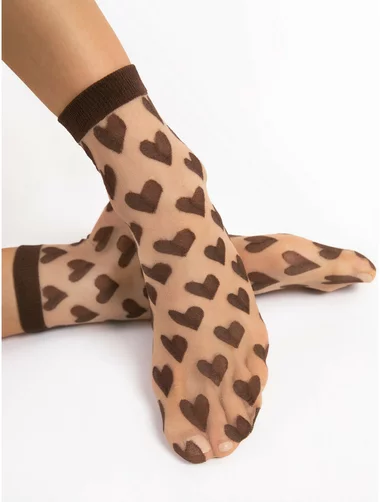 Nudefarbene Lycra-Socken mit Herzen Fiore Beso 20 den