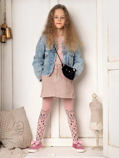 Rosa Kinderstrumpfhose mit Animal-Print Knittex Leo 40 den