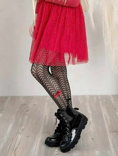 Schwarze Kinderstrumpfhose Jacquard mit Herz Knittex Yuka 30 den