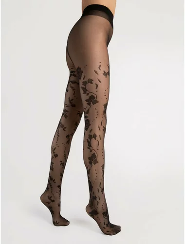 Schwarze Strümpfe mit Blumenmuster Fiore Flores 20 den