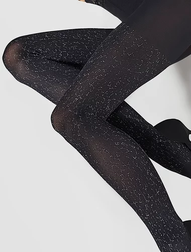 Schwarze Strümpfe mit metallischem Muster und Spitzenband Marilyn Dream Line D05 60 den