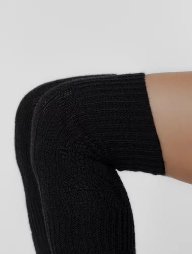 Schwarze Wollleggings über dem Knie Steven S089-015