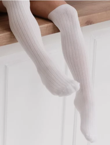 Steven S072-010 lange, weiß gestreifte Kindersocken unterhalb des Knies