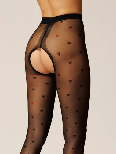 Strumpfhose mit offenem Schritt und Herzmuster Laura Baldini Desire 20 den
