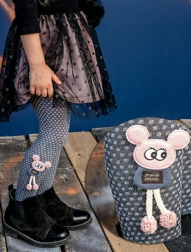 Viskose-Strumpfhose für Kinder mit Muster und verspielten Applikationen Knittex Mirabelle 50 den