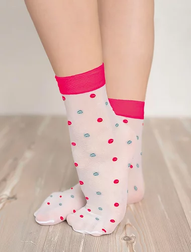 Weiße Mädchensocken mit Tupfen und farbigem Ärmel Knittex Lida 20 den