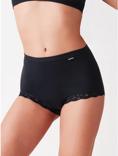 Chiloti clasici bumbac cu talia inalta si dantela Cotonella AD214 0001