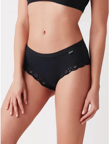 Chiloti clasici bumbac cu talia medie si dantela Cotonella AD178 0001