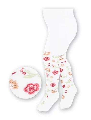 Ciorapi bebelusi bumbac albi cu floricele Steven S071-338