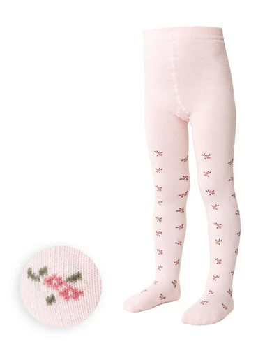 Ciorapi copii bumbac roz cu floricele Steven S071-360