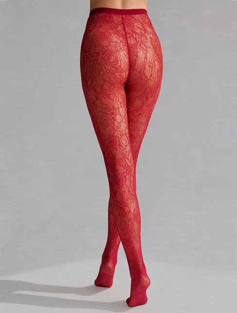 Ciorapi mesh cherry red cu model floral Charly G002