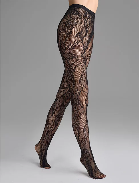 Ciorapi negri mesh cu model floral Marilyn G001