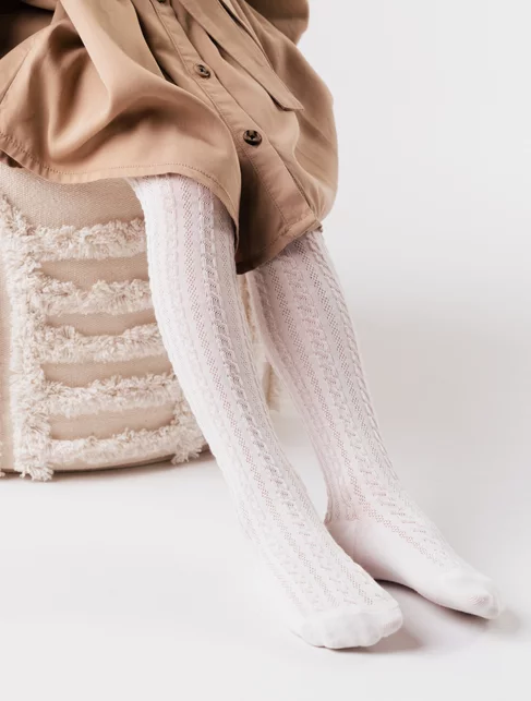 Dresuri copii bumbac albi cu model impletit Steven S071-368