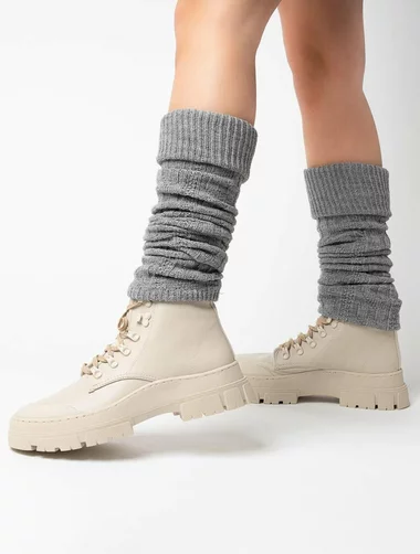 Jambiere raiate lana si acril gri melanj fara varf Steven S095-03