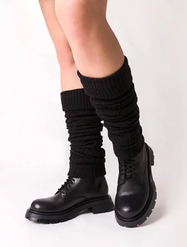 Jambiere raiate lana si acril negru fara varf Steven S095-04