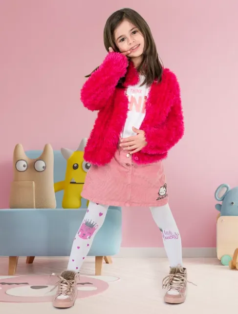 Dresuri copii albi cu model inimioare si text Knittex Little Princess 40 den