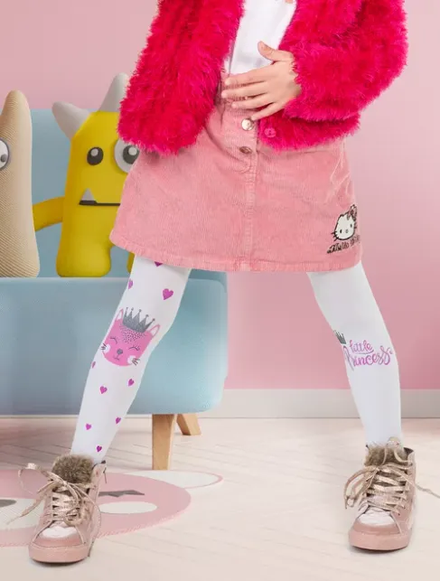 Dresuri copii albi cu model inimioare si text Knittex Little Princess 40 den