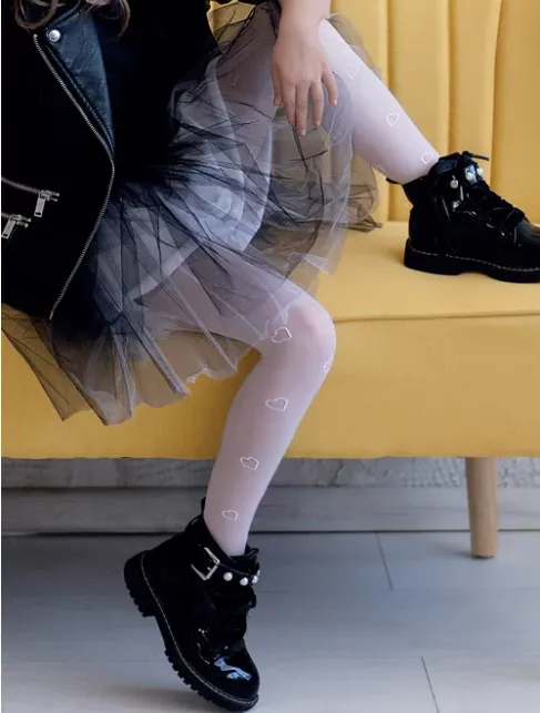 Dresuri copii albe cu inimioare Knittex Ana 20 den