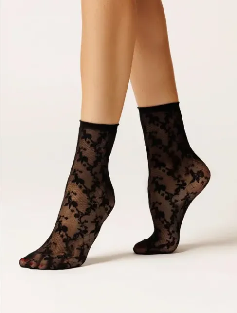 Sosete lycra negre cu model dantelat Laura Baldini Delicate Steps 20 den