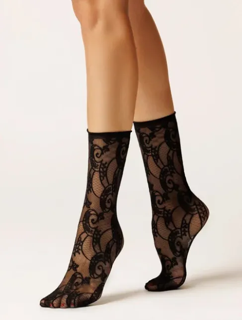 Sosete lycra negre cu model dantelat Laura Baldini Laced 20 den