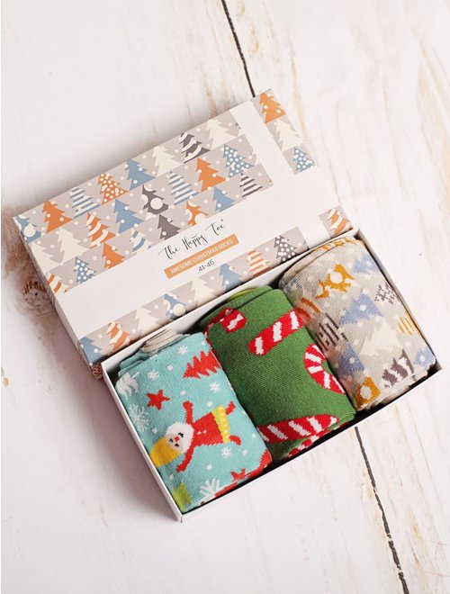 Set cadou 3 perechi sosete de Craciun The Happy Toe Joyful Chrismas