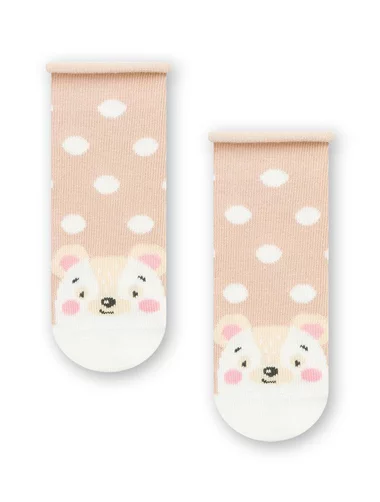 Sosete bebelusi bej cu ursuleti si margine intoarsa Steven S138-359