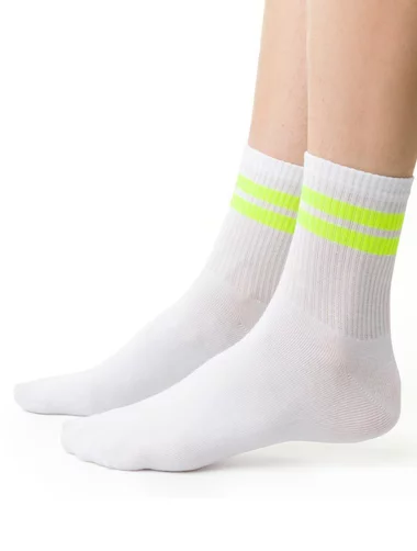 Sosete bumbac albe cu dungi neon Steven S026-226