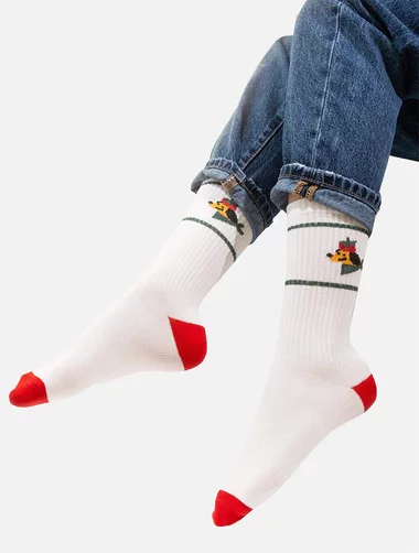 Sosete bumbac organic albe cu catei Kabak Dog