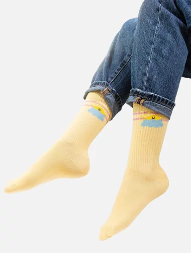 Sosete bumbac organic galbene cu soare Kabak Sun