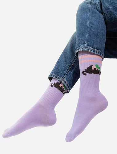 Sosete bumbac organic mov cu pisici Kabak Cats Mischief